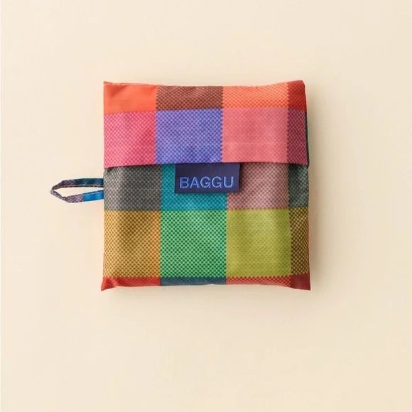 NWT BAGGU Madras standard reusable tote bag - Picture 3 of 6